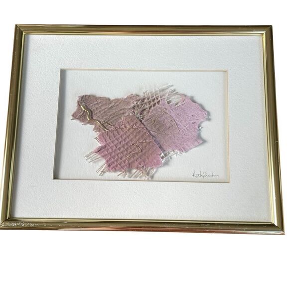 Artist Kathy Shelton Gold Framed Abstract 3D Art Piece Purple Pink Gold - Picture 13 of 16